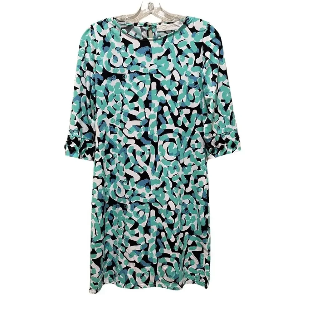 Tracy Negoshian Printed Shift Dress Jeweled Sleeves Size XS - Picture 1 of 7